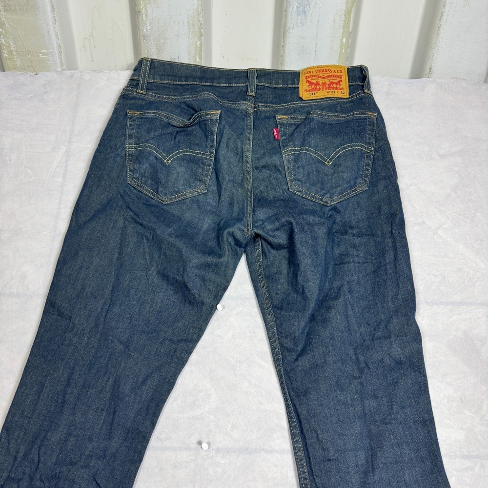 Levi's 511 Mens Straight Leg Jeans Blue‎ Denim Dark Wash 5-Pocket W32 L32 - Picture 4 of 16